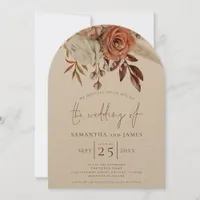 Boho Terracotta Florals QR Code Wedding Arch Invitation