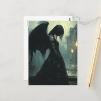Sad Dark Angel in Rain Fantasy Postcard