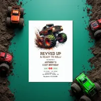 “Revved Up & Ready to Roll” Monster Truck Birthday Invitation