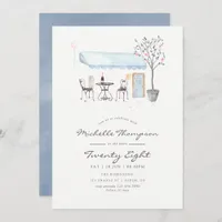 Paris Cafe Watercolor Any Age Birthday Party Invitation