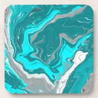 Turquoise and Teal Marble Fluid Art    Beverage Coaster