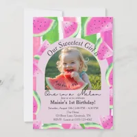 One in a Melon Photo Pink Watermelon Birthday Invitation