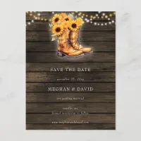 Sunflowers Cowboy Boots Barn Wood Save The Date Postcard