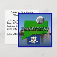 Connecticut' Map, Text, Faux Quarter, Flag Scenery Invitation