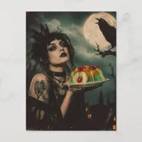 Goth Woman with a retro gelatin salad and a crow Postcard
