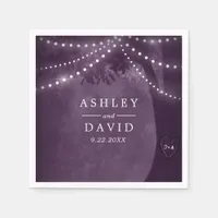 Rustic Tree Purple String Lights Wedding Napkins