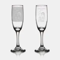 Simple, Cartoon-Iike Spouses Illustration Wedding  Champagne Flute