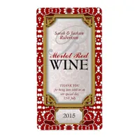 Batik Red white design Custom Wine Bottle Labels