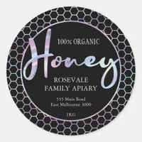 Modern Holographic Honeycomb Honey Apiary Label