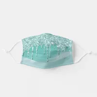 Metallic Aqua Blue Dripping Teal Glitter Icing Adult Cloth Face Mask