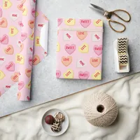 Cute candy hearts editable text pink orange yellow wrapping paper