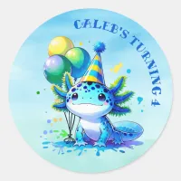 Blue and Green Axolotl Boy's Birthday Party Classic Round Sticker