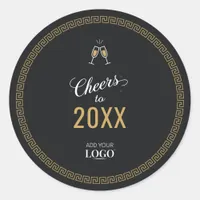 Modern Black & Gold Happy New Year Greek Meander Classic Round Sticker