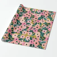 Watercolor Teal, Pink and Gold Floral Wrapping Paper
