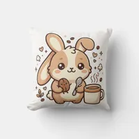 Kawaii Bunny Coffee Throw Pillow