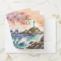 Watercolor Sketch Byron Bay Lighthouse Monogram | Pocket Folder