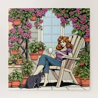 Spending Time with my Cat, Coffee and Plants Jigsaw Puzzle