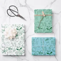 Modern Hand Drawn Blue Green Christmas Celebration Wrapping Paper Sheets