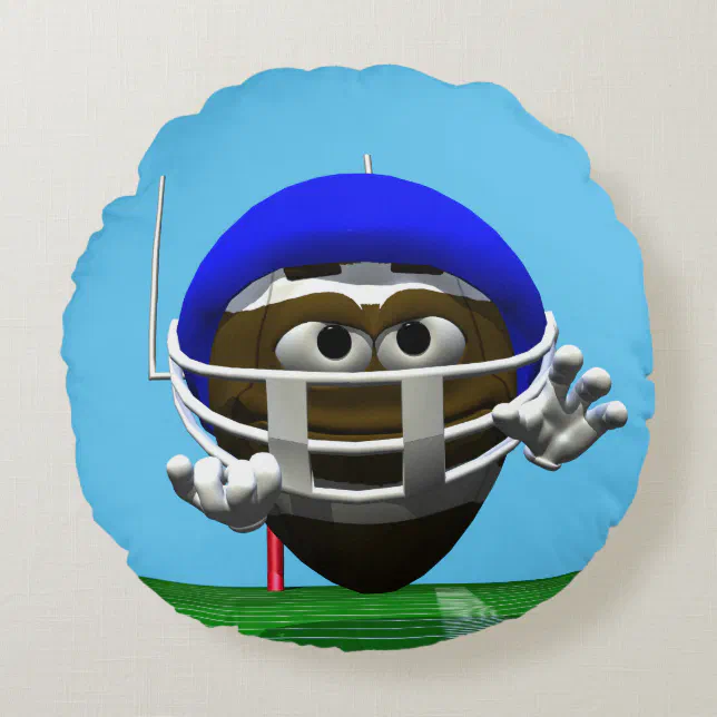 Funny Cartoon Football in a Helmet Round Pillow