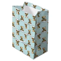 Cute Teddy Bear on a Cloud Blue Bow Tie Medium Gift Bag