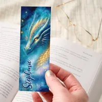 Blue Gold Cosmic Dragon Celestial Personalized Bookmarks