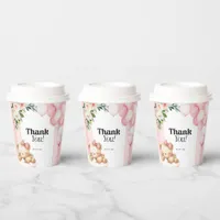 Paper Cups Baby Shower Thank You Pink Girl Bear