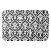 Black and White Baroque Damask Pattern Bathroom Mat