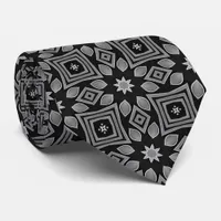 Black Gray Geometric Floral Pattern Necktie