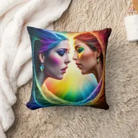 Vibrant Dual Portrait of Women in Makeup Throw Pillow