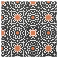 Black White Orange Moroccan Geometric Pattern Fabric