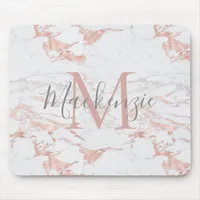 Chic Pink Rose Gold Foil Marble Monogram Mouse Pad