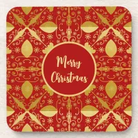 Stylish Red and Gold Christmas  Beverage Coaster