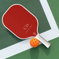 Red white name monogram initials carbon fiber pickleball paddle 