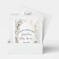 White Hydrangea Flowers Baby is Brewing Shower Tea Bag Drink Mix