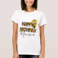 Stylish Shiny Faux Gold Happy Birthday Typography T-Shirt