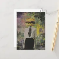 Surreal Unique Cheeseburger Woman Mixed Media Postcard