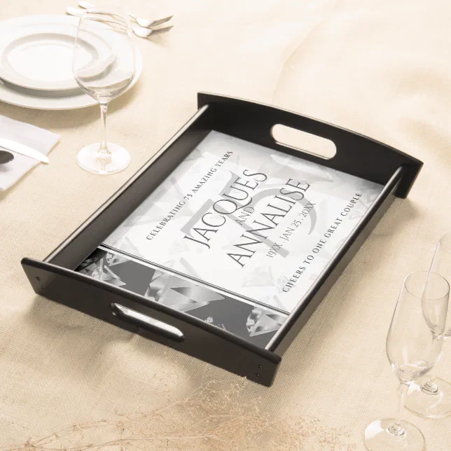 Elegant 75th Diamond Wedding Anniversary Serving Tray