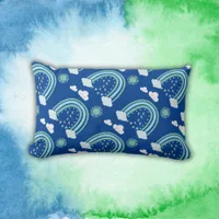 Simple Green Rainbow Boho on Blue | Lumbar Pillow