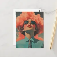 Her Head Was In the Pink Clouds Surreal Art Postcard