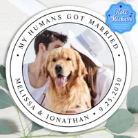 Custom Photo Pet Dog Just Married Wedding Classic Round Sticker