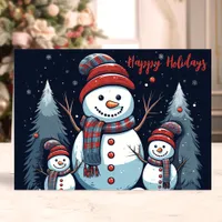 Snowman Family Happy Holidays Winter Holiday Card