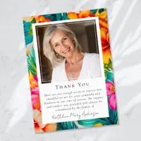 Tropical Flower Photo Keepsake Funeral Memorial Thank You Card