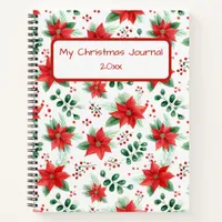 Pretty Red Poinsettia and Green Botanical Notebook