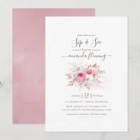 Pink and Rose Gold Floral Sip and See Invitation