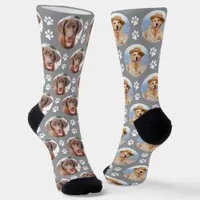 Custom Pet Dog Photo Gray Mismatched Paw Prints  Socks