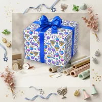 Cute Blue Purple Dreidel Menorah Wrapping Paper