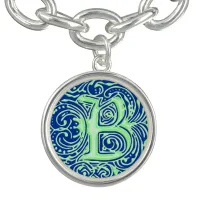 Monarchia Raised Green Letter "B" Charm Bracelet