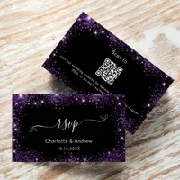 Black purple wedding website RSVP QR code Enclosure Card