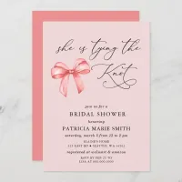 She is tying the knot pink bow Bridal Shower Invitation