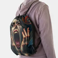 Tormented Woman Haunting Scream Drawstring Bag